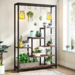 Tribesigns 5-Tier Tall Indoor Plant Stand,70.9 inches Large Metal Plant Shelf with 10PC S Hanging Hooks,Multi-Purpose Flower Bonsai Pots Display Rack for Indoor,Garden,Balcony,Living Room
