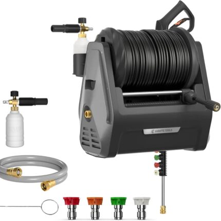 Giraffe Tools Electric Wall Mounted Pressure Washer with 100ft Balck Pressure Hoses
