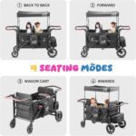 4 Seater Wagon Stroller,Foldable All-Terrain Quad Wagon Stroller with Canopy,Detachable Tray,Adjustable Handle,High Seat & Large Storage,Black