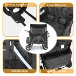 Elite Pro All-Terrain 4 Seater Wagon Stroller for Kids - Heavy-Duty 300lb Capacity,One-Hand Fold Design,High Seats with 5-Point Harness,Adjustable Canopy and Handlebars,Light Grey