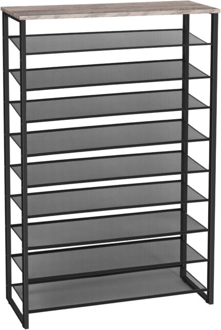 HOOBRO 10-Tier Shoe Rack,Large Capacity Shoe Storage Organizer,Shoe Storage Unit for 27-36 Pairs of Shoes,75 x 28.5 x 159 cm,Tall Shoe Shelf,Detachable Metal Mesh,Rustic Brown EBF107XJ01
