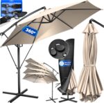 KESSER? Aluminium Cantilever Parasol + Cover Diameter 350 cm and Crank Device Crank Umbrella with Stand UV Protection Aluminium Water-Repellent Canopy 360?? Function Garden Umbrella Market Umbrella