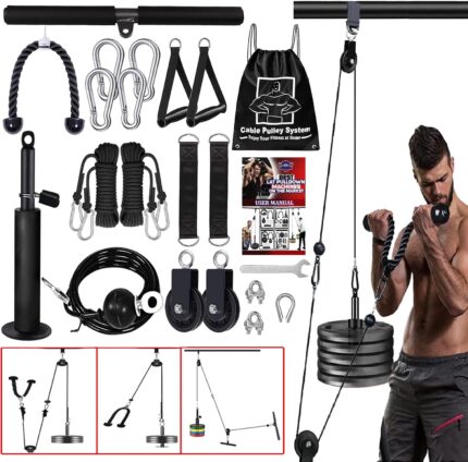 Cable Pulley System Gym Upgraded Home Strength Training Equipment Workout Accessories LAT Pull Down Fitness for Triceps Pull Down Biceps Curl Back Forearm Shoulder