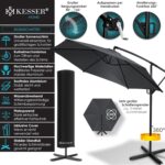 KESSER? Aluminium Cantilever Parasol + Cover Diameter 350 cm and Crank Device Crank Umbrella with Stand UV Protection Aluminium Water-Repellent Canopy 360?? Function Garden Umbrella Market Umbrella