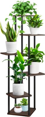 YOCOMEY 9 Tier Wood Tall Plant Stand Metal Rack Indoor,Multiple Flower Pot Holder Shelves Corner Rack,Planter Shelf Display Rack Storage Organizer for Patio Living Room Balcony Garden(Black)