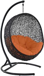 EEI739BEISET Encase Wicker Rattan Outdoor Patio Porch Lounge Egg,Swing Chair with Stand,Beige