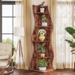 LITTLE TREE Small Corner Shelf,Modern 5-Tier Wall Corner Bookshelf