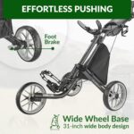 3Wheel Golf Push Cart - Golf Trolley Foldable Collapsible Lightweight Pushcart with Foot Brake - Easy to Open & Close