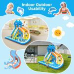 Water Slide,5 in 1 Dolphin Inflatable Bounce House for Kids- Climbing Wall Splash Pool Water Cannon Basketball Rim - 480W Blower - for Indoor Outdoor Backyard Birthday Party