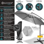 KESSER? Aluminium Cantilever Parasol + Cover Diameter 350 cm and Crank Device Crank Umbrella with Stand UV Protection Aluminium Water-Repellent Canopy 360?? Function Garden Umbrella Market Umbrella