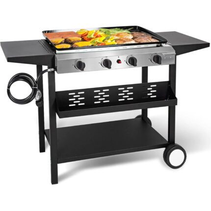 Hykolity 4 Burner Flat Top Gas Griddle with Ceramic Coated Iron Pan