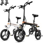 Jasion EB3 Electric Bike Adults 21mph,500W Peak Motor,270Wh Battery,Rear Suspension,3 Levels Assist,14" Folding Ebike for Adults and Teens,Complies to UL2849