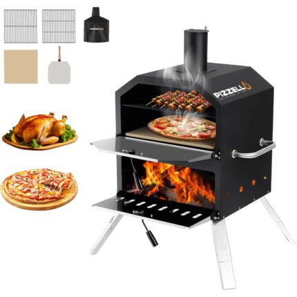 PIZZELLO Large Wood Fired 2-Layer Pizza Ovens with Pizza Stone,Pizza Peel,Grill Grate