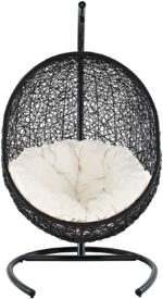 EEI739BEISET Encase Wicker Rattan Outdoor Patio Porch Lounge Egg,Swing Chair with Stand,Beige