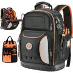LOKASS Tool Bag Backpack,Large,Black and Orange