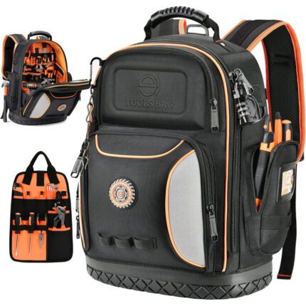 LOKASS Tool Bag Backpack,Large,Black and Orange