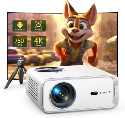 ??Netflix/Android TV & Electric Focus?? 4K Projector,28000 Lumens WiMiUS WiFi Bluetooth Projector Full HD 1080P Native Auto Keystone,Zoom 50% WiFi Projector Home Theater HDMI/USB/PS5 with Tripod