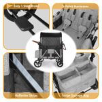 Elite Pro All-Terrain 4 Seater Wagon Stroller for Kids - Heavy-Duty 300lb Capacity,One-Hand Fold Design,High Seats with 5-Point Harness,Adjustable Canopy and Handlebars,Light Grey