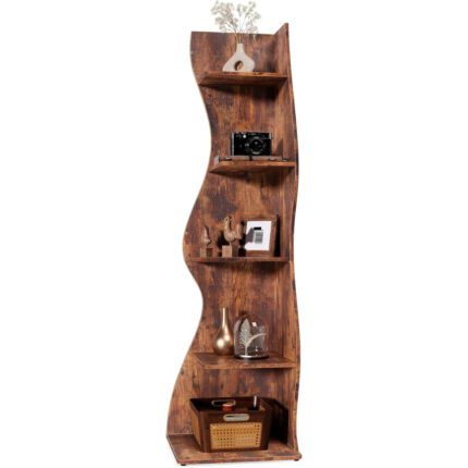 LITTLE TREE Small Corner Shelf,Modern 5-Tier Wall Corner Bookshelf