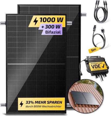 840 W Balcony Solar Panel System,Complete Plug-In Set,420 W Bifacial Solar Panels,TSUN Inverter Upgradeable from 600 to 800 W and Accessories,5 m Cable