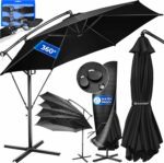 KESSER? Aluminium Cantilever Parasol + Cover Diameter 350 cm and Crank Device Crank Umbrella with Stand UV Protection Aluminium Water-Repellent Canopy 360?? Function Garden Umbrella Market Umbrella
