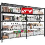 REIBII 69" W Storage Shelves Heavy Duty Load 1600LB,Garage Shelving 5-Tier Wire Shelving