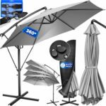 KESSER? Aluminium Cantilever Parasol + Cover Diameter 350 cm and Crank Device Crank Umbrella with Stand UV Protection Aluminium Water-Repellent Canopy 360?? Function Garden Umbrella Market Umbrella