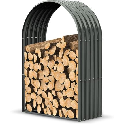 A ANLEOLIFE Galvanized Steel Firewood Storage Shed Outdoor Corrugated Metal Log Rack