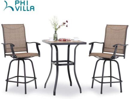 3 PCS Patio Swivel Bar Set Outdoor Furniture Bar Height Bistro Set,2 Bar Stools and 1 Table