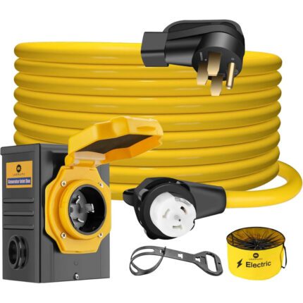 LAZMUMI 50 Amp 50FT Generator Power Cord and Power Inlet Box Waterproof Combo Kit