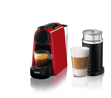 Nespresso Essenza Mini Original Espresso Machine Bundle with Aeroccino Milk Frother by De'Longhi,Red
