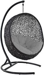 EEI739BEISET Encase Wicker Rattan Outdoor Patio Porch Lounge Egg,Swing Chair with Stand,Beige
