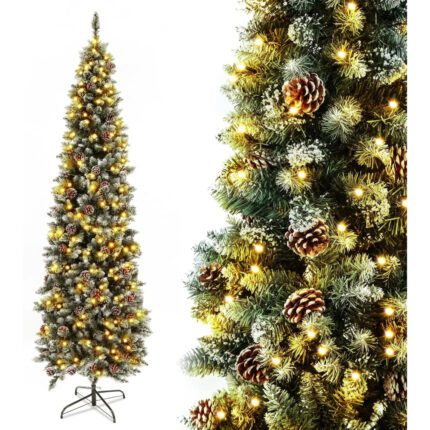 AORESAC 6.5ft Pre-Lit Pencil Christmas Tree for Home,Office,Party Decoration
