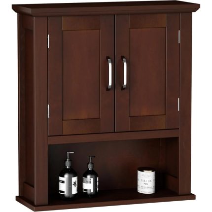 ChooChoo Wood Wall Cabinet with Doors,Medicine Cabinet with Adjustable Shelves Over The Toilet