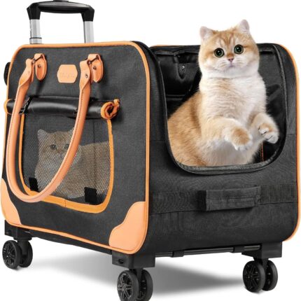 Nakyma Large Cat Carrier with Wheels,Rolling Cat Carrier