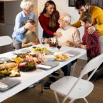 VINGLI 6 FT Plastic Folding Table Set with 8 White Folding Chairs