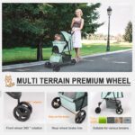 4 Wheel Dog Stroller,Wedyvko Foldable Pet Stroller with Storage Basket and Cup Holder for Small Medium Dogs & Cats (Blue-green)