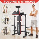 OPPSDECOR 6 in 1 Weight Bench Set with Squat Rack