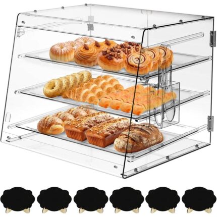 Cuguords 3 Tray Display Case with Serving Tong 21 x 17.2 x 13.7 inch