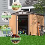 JAXPETY Sheds & Outdoor Storage 6x8 FT Garden Shed Tool Metal Outdoor Storage Shed with Sliding Doors for Backyard,Patio Coffee