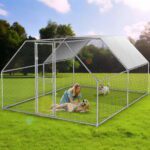 Dextrus Chicken Run Coop 13.1 x 9.8 x 6.4 ft Large Metal Chicken Coop Spire Shaped,Walk-in Hen Cage,Outdoor Poultry Cage with Waterproof Cover and Wire Mesh for Backyard,Yard Outdoor