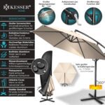 KESSER? Aluminium Cantilever Parasol + Cover Diameter 350 cm and Crank Device Crank Umbrella with Stand UV Protection Aluminium Water-Repellent Canopy 360?? Function Garden Umbrella Market Umbrella