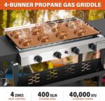 Hykolity 4 Burner Flat Top Gas Griddle with Ceramic Coated Iron Pan