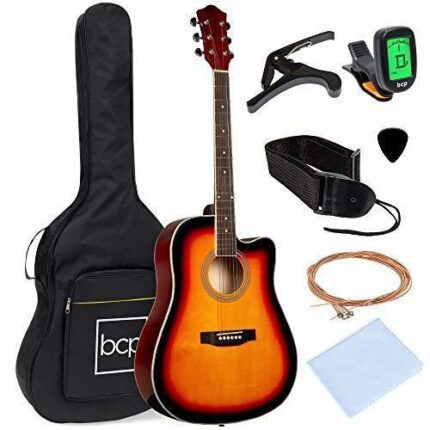 Best Choice Products 41in Full Size Beginner All Wood Cutaway Acoustic Guitar Starter Set with Case,Strap,Capo,Strings,Picks,Tuner ?C Sunburst