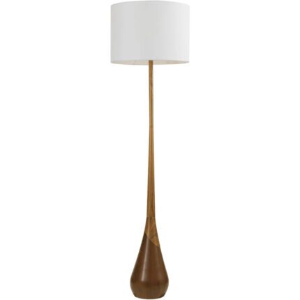 Globe Floor Lamp,2-Tone Wood Toned Base,White Fabric Shade,Socket Rotary Switch