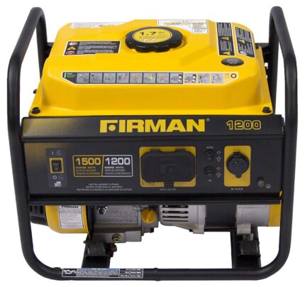 Firman P01202 15001200 Watt Recoil Start Gas Portable Generator cETL and CARB Certified with 12V83A Charging Outlets,54 lb BlackYellow