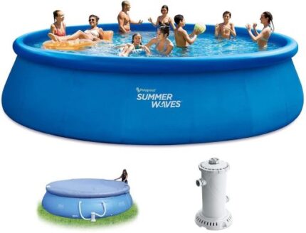Summer Waves 18ft x 48in Quick Set Above Ground Inflatable Swimming Pool with Filter Pump,Cover,and Ground Cloth