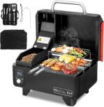 Portable Wood Pellet Grill and Smoker,Electric Outdoor 8 in 1 Tabletop Grills for RV Camping Tailgating RV Cooking BBQ,Intelligent Temperature Control and Superheated Steam Technology