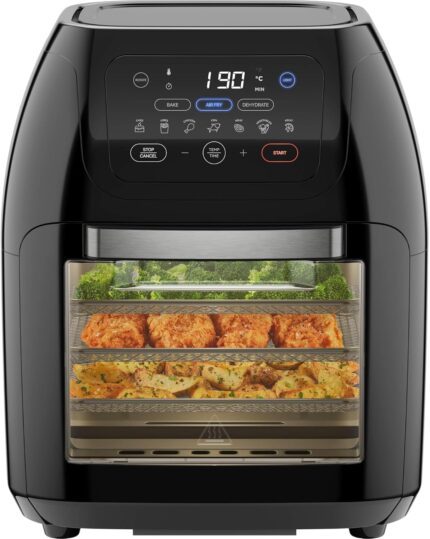 CHEFMAN Multifunctional Digital Air Fryer+ Rotisserie,Dehydrator,Convection Oven,17 Presets Fry,Roast,Dehydrate,Bake,XL 10L Family Size,1800W,Auto Shutoff,Large Easy-View Window,Black