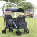 Elite Pro All-Terrain 4 Seater Wagon Stroller for Kids - Heavy-Duty 300lb Capacity,One-Hand Fold Design,High Seats with 5-Point Harness,Adjustable Canopy and Handlebars,Light Grey